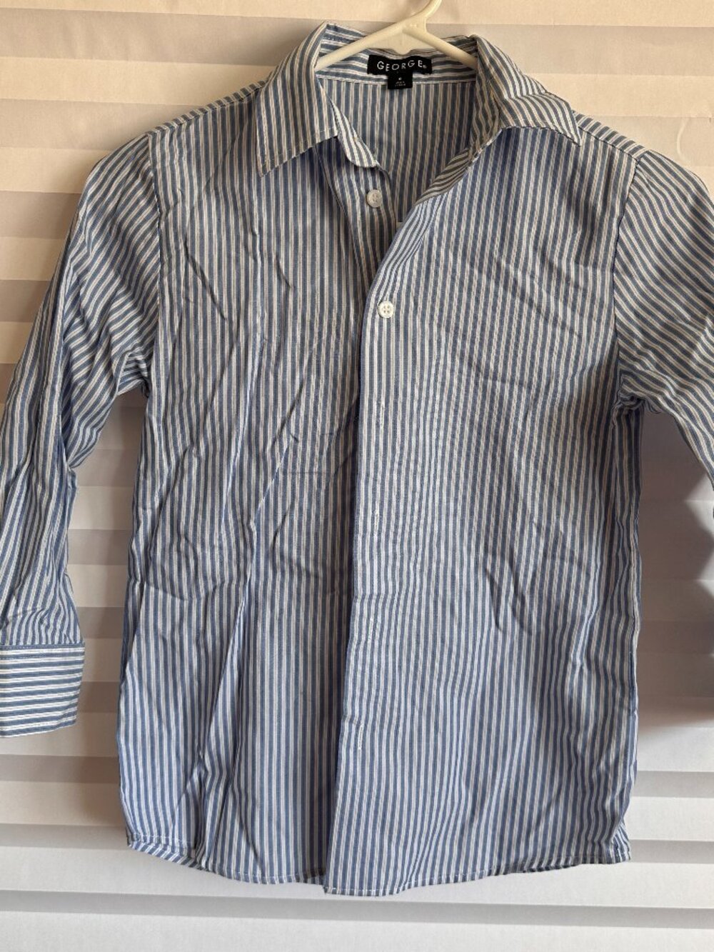 George Boys Striped Dress Shirt Button Front Blue/White Size 8